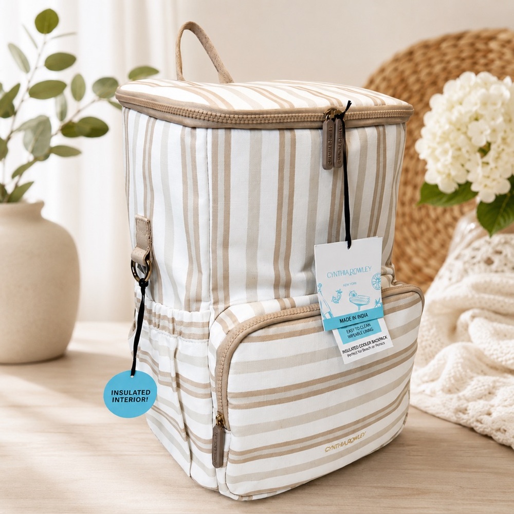 *New* Cream and Tan Striped Cynthia Rowley Cooler Backpack
